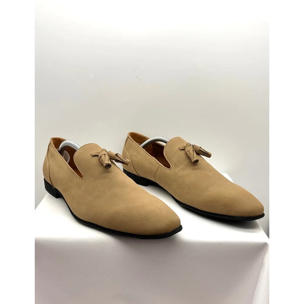 Asos Design Tan Suede Tassel Loafers Mens 10.5 Almond Toe Slip On Dress Shoes